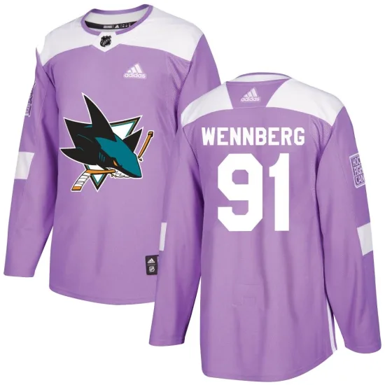 Adidas Alex Wennberg San Jose Sharks Authentic Hockey Fights Cancer Jersey - Purple