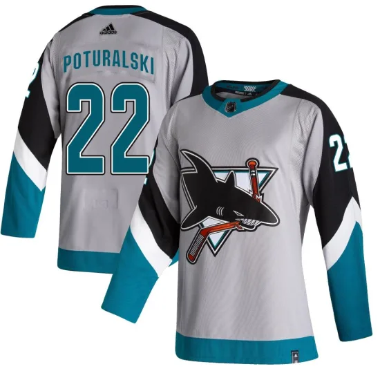 Adidas Andrew Poturalski San Jose Sharks Authentic 2020/21 Reverse Retro Jersey - Gray