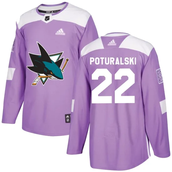 Adidas Andrew Poturalski San Jose Sharks Authentic Hockey Fights Cancer Jersey - Purple