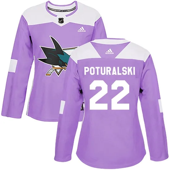 Adidas Andrew Poturalski San Jose Sharks Women's Authentic Hockey Fights Cancer Jersey - Purple