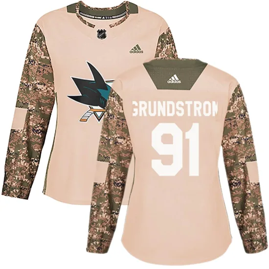 Adidas Carl Grundstrom San Jose Sharks Women's Authentic Veterans Day Practice Jersey - Camo