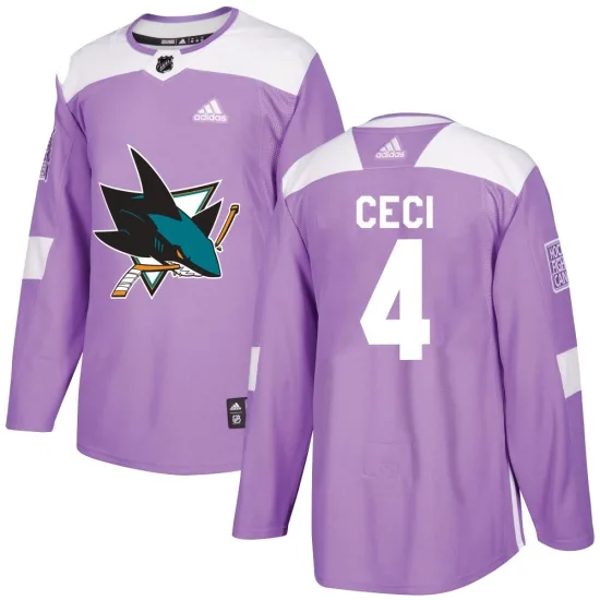 Adidas Cody Ceci San Jose Sharks Authentic Hockey Fights Cancer Jersey - Purple