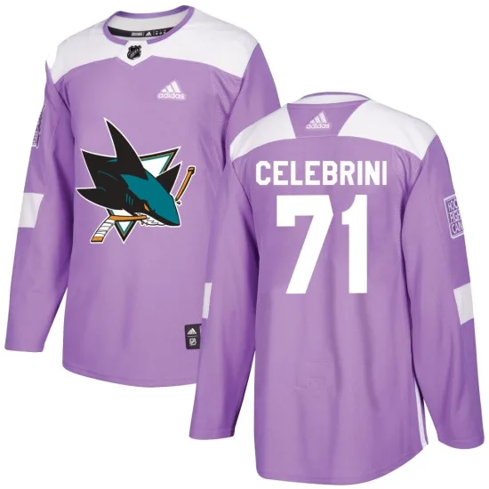 Adidas Macklin Celebrini San Jose Sharks Authentic Hockey Fights Cancer Jersey - Purple