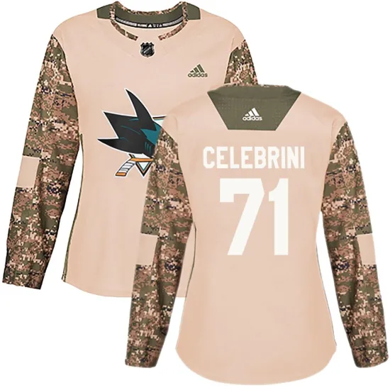 Adidas Macklin Celebrini San Jose Sharks Women's Authentic Veterans Day Practice Jersey - Camo