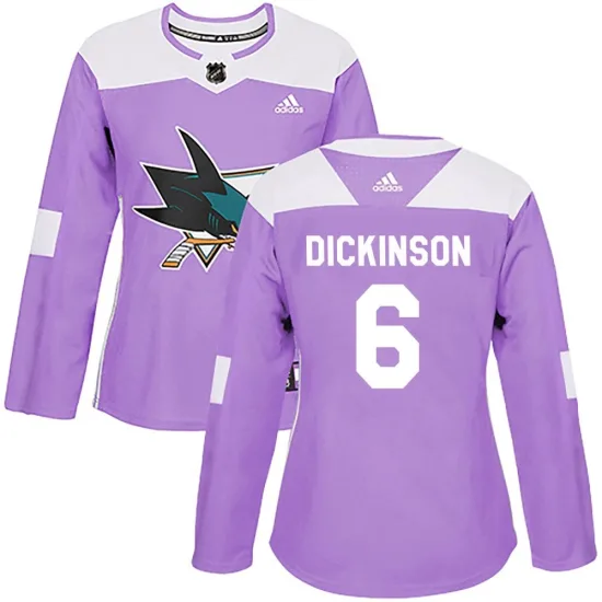 Adidas Sam Dickinson San Jose Sharks Women's Authentic Hockey Fights Cancer Jersey - Purple