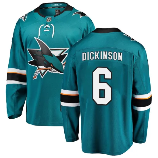 Fanatics Branded Sam Dickinson San Jose Sharks Breakaway Home Jersey - Teal